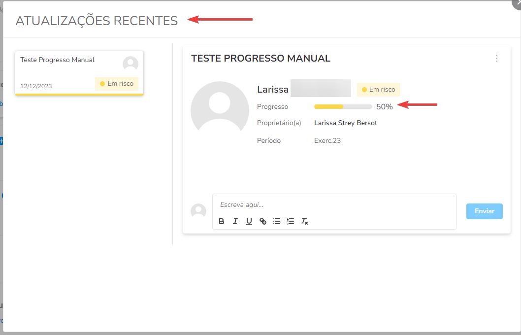 Registro de atualizações do objetivo