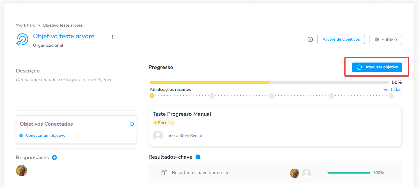 Botão para atualizar o objetivo