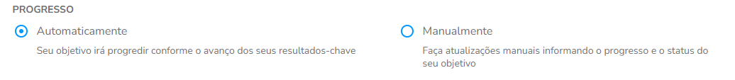 Configuração de progresso definida na criação do objetivo