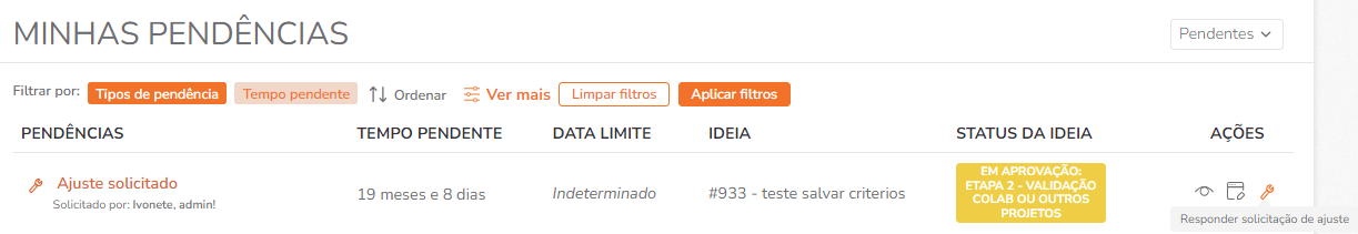 Ícone ferramenta nas ações para responder solicitação
