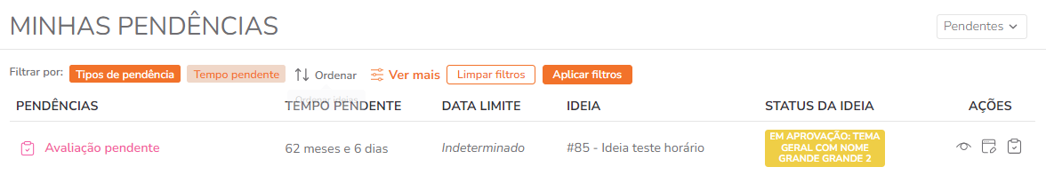 Botões de ação e ícones de avaliação