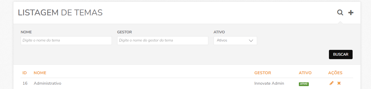 Listagem de Temas