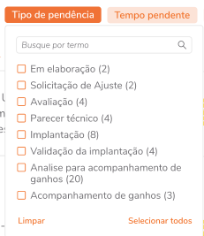 Opções principais de filtros
