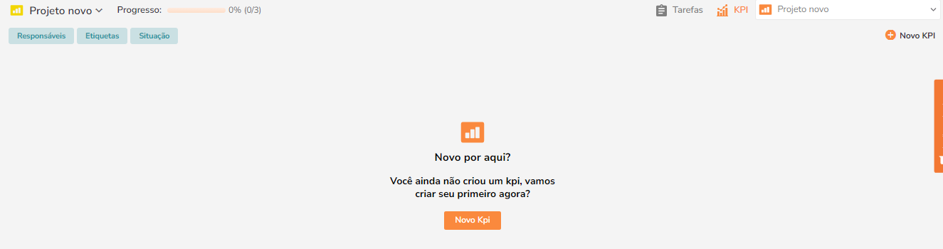 Tela exibida quando não há KPIs criados