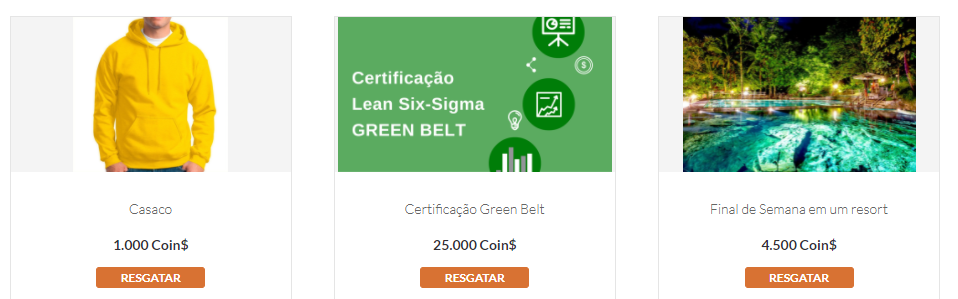 Página com os prêmios disponíveis para resgate