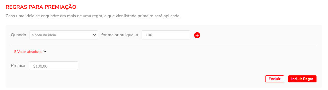 Exemplo de regra: R$100 por autor se nota ≥ 100