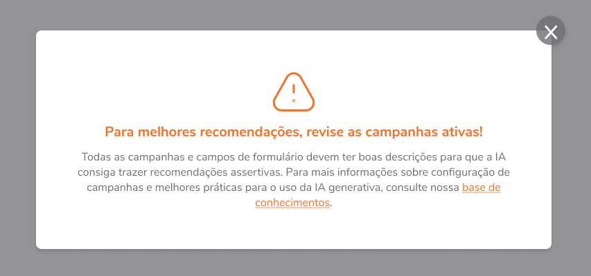 Campo de seleção de campanhas para habilitar IA