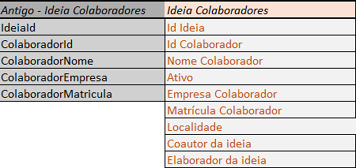 Aba Ideia Colaboradores - colunas e exemplos