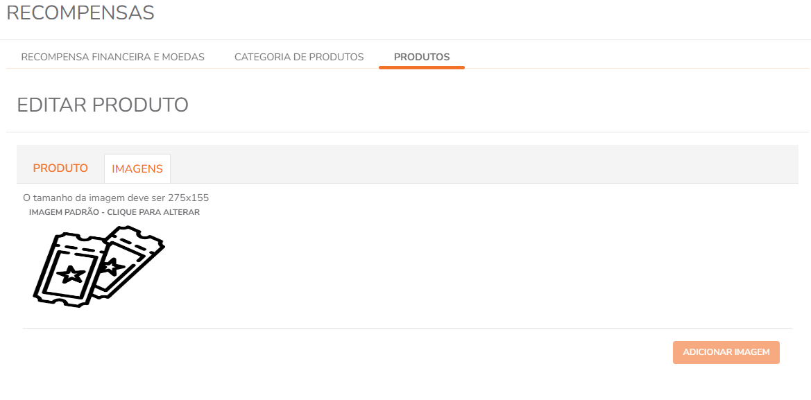 Aba Imagens disponível para upload após cadastrar o produto