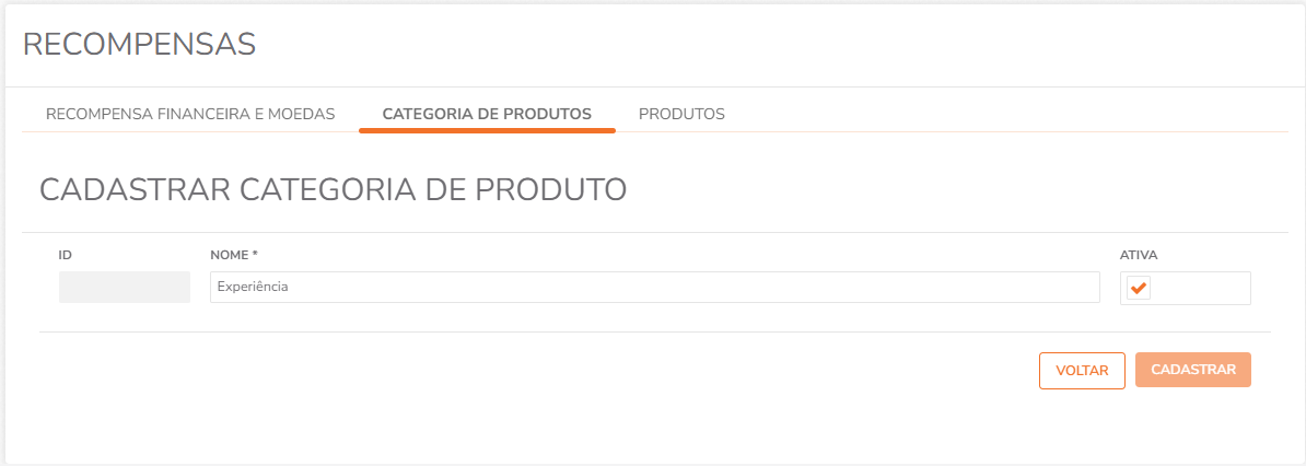 Tela Categoria de Produtos com ícone para adicionar nova categoria