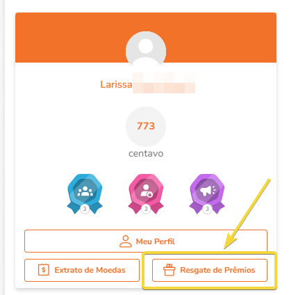 Localização do link Resgate de Prêmios ao lado do banner