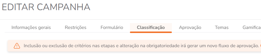 Seleção de critérios na aba Classificação