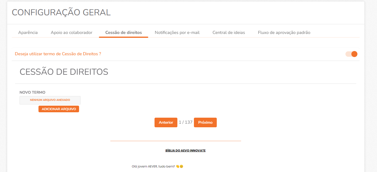 Botão para adicionar novo arquivo de cessão de direitos