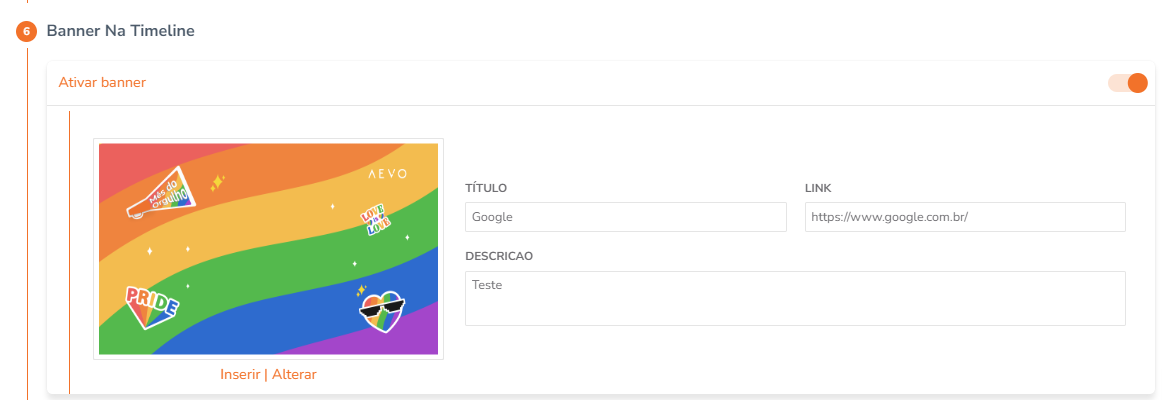 Configuração de banner na timeline