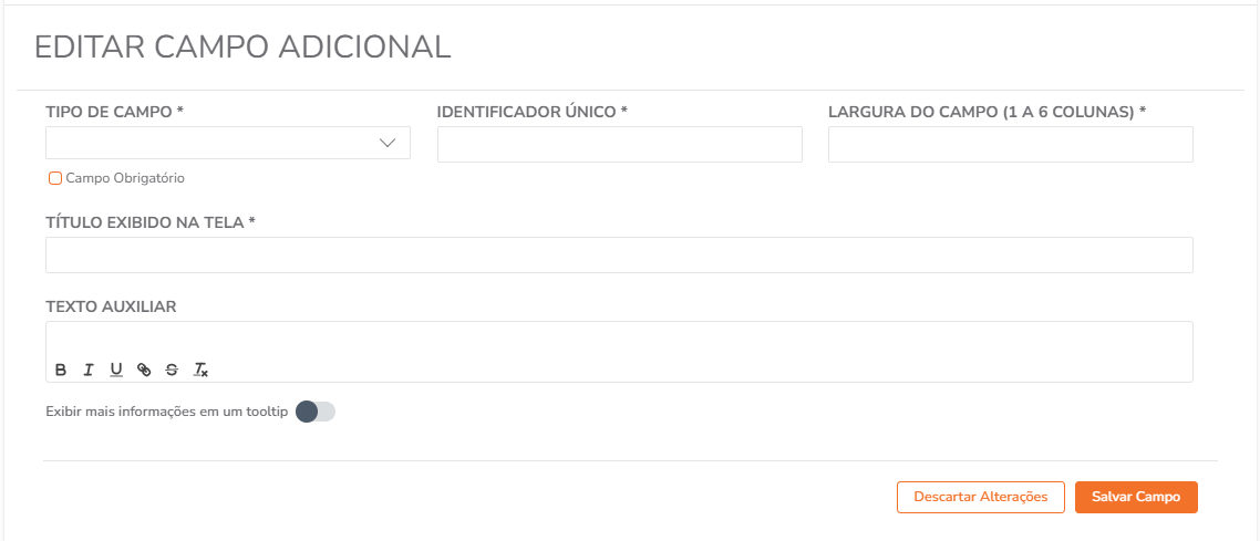 Formulário de criação de novo campo adicional