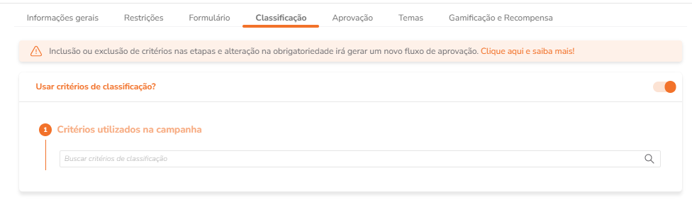 Inclusão de critérios de classificação na campanha