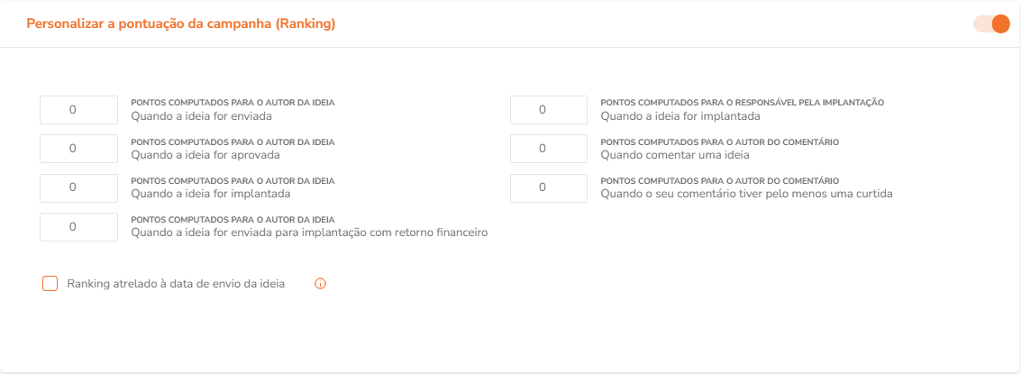 Configuração de gamificação e recompensa da campanha