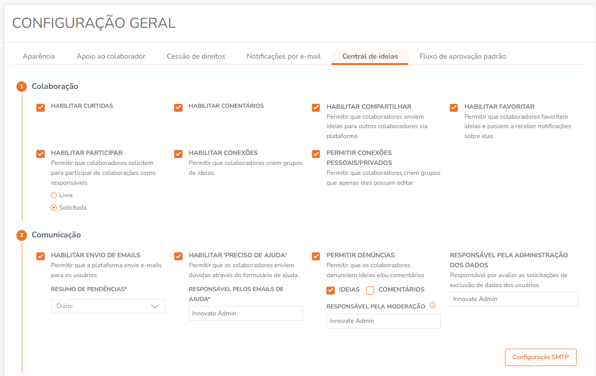 Localização do painel de configuração SMTP no menu