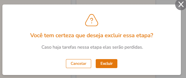Modal de confirmação de exclusão de etapa