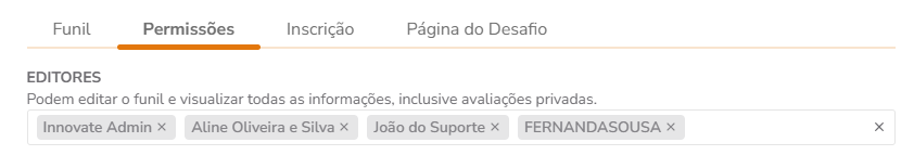 Permissão Editor de Funil no modal de edição do funil