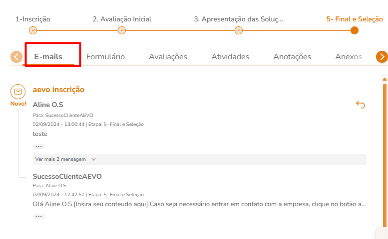 Thread comprimida mostrando primeiro e último e-mail