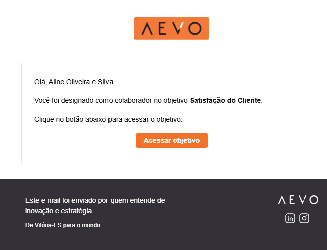 E-mail enviado ao colaborador do objetivo