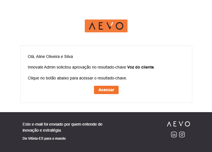 Modal indicando envio do resultado-chave para aprovação
