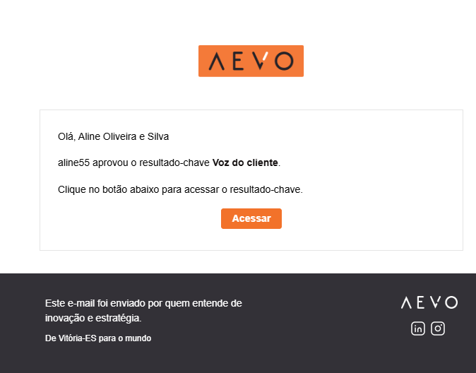 E-mail informando aprovação do resultado-chave