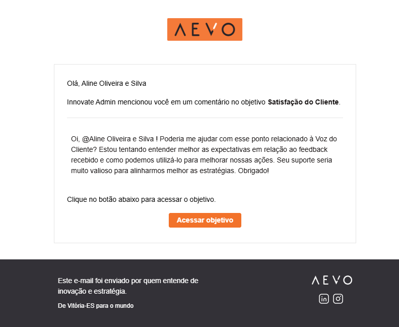 Notificação por e-mail de menção em comentário