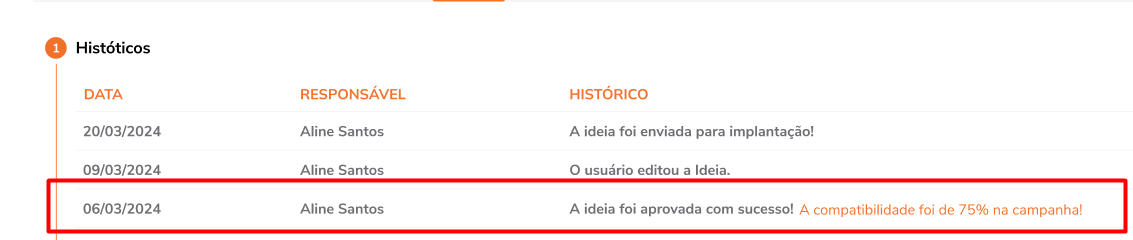 Registro de compatibilidade no histórico da ideia