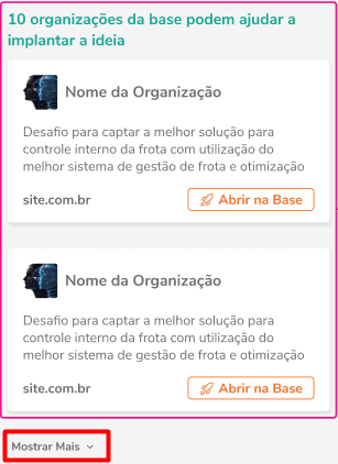 Exibição de organizações e startups similares