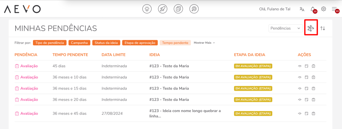 Componente IA visível na tela Minhas Pendências