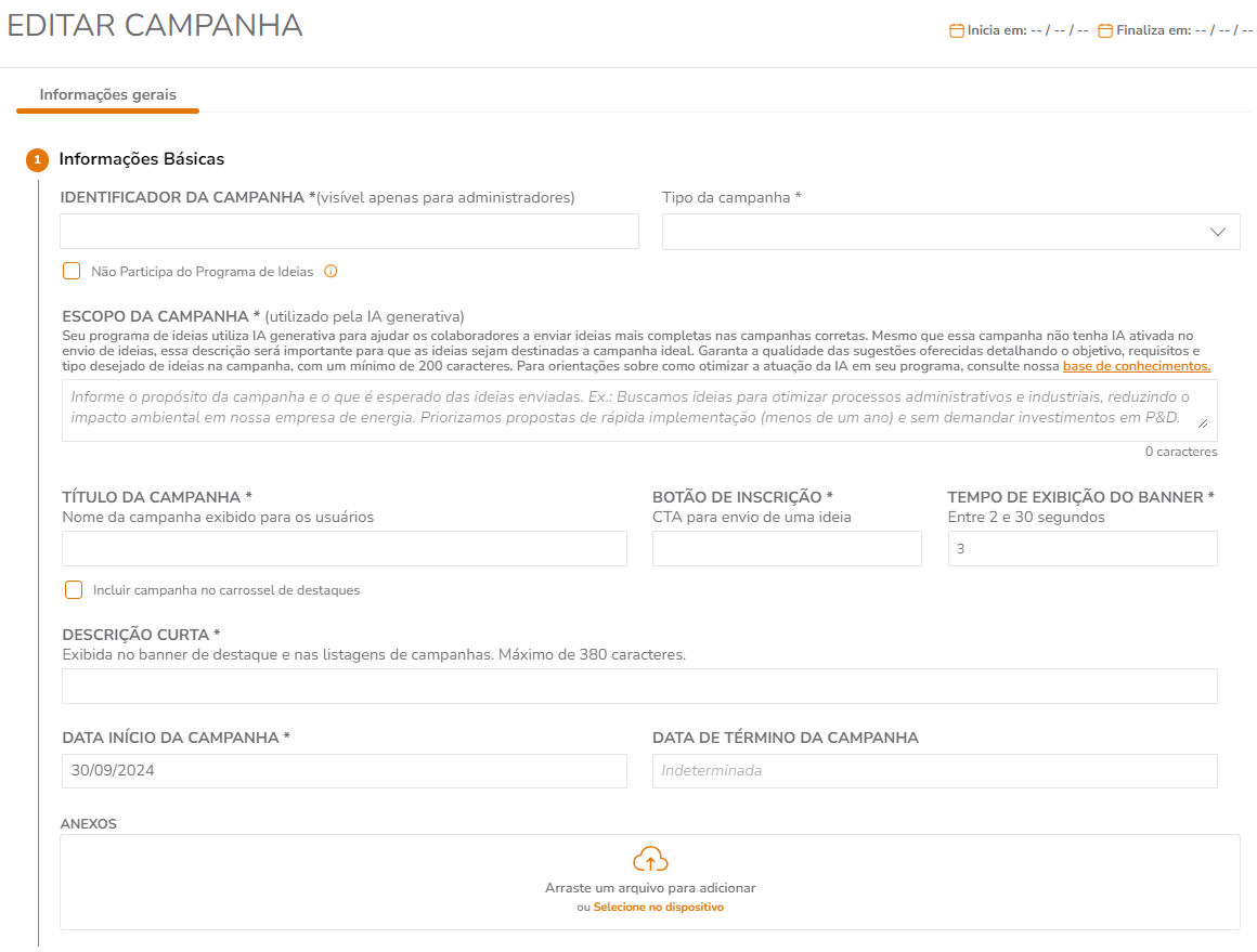 Tela Aba Informações Gerais da Campanha