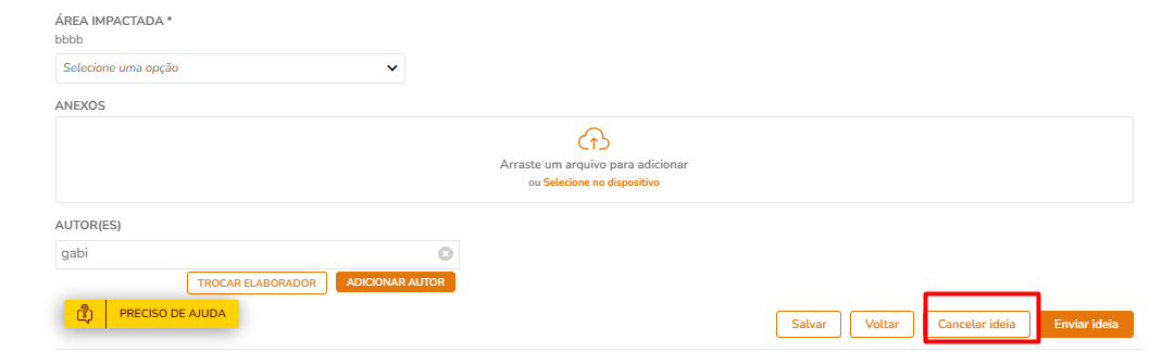 Opção cancelar enquanto em elaboração