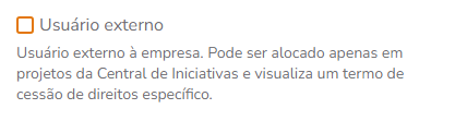 Exemplo de cadastro de usuário com opção Usuário Externo