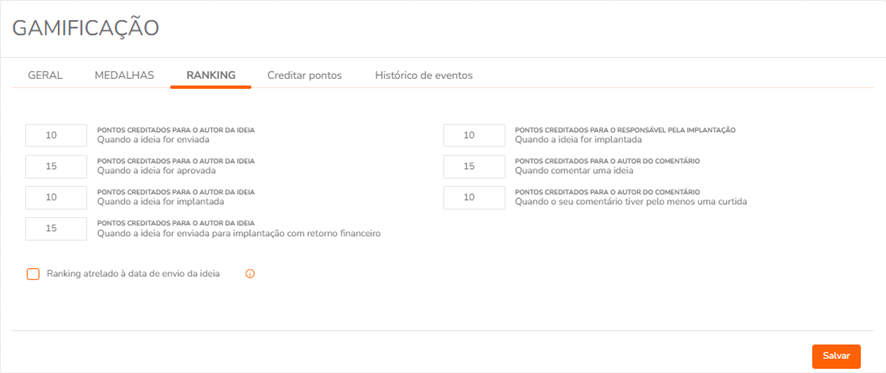 Tela de configuração do Ranking geral