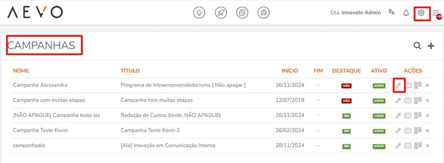 Acesso para configurar fluxo em campanha específica