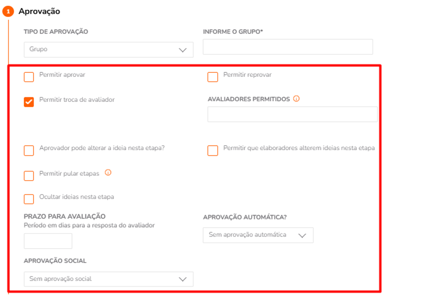 Opções de personalização nas etapas de aprovação