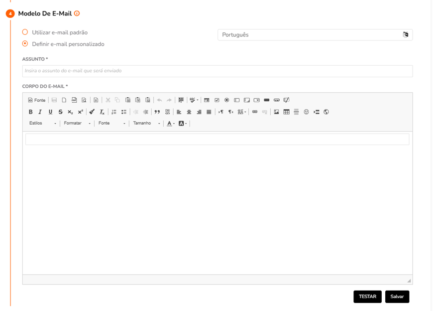 Edição do modelo de e-mail para comunicação sobre aprovações