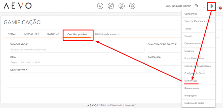 Formulário Creditar Pontos