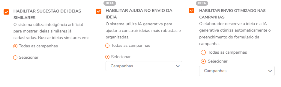 Menu da IA no formulário da ideia
