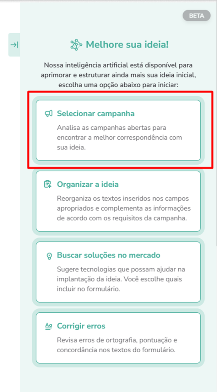 Selecionar campanha - sugestão da IA