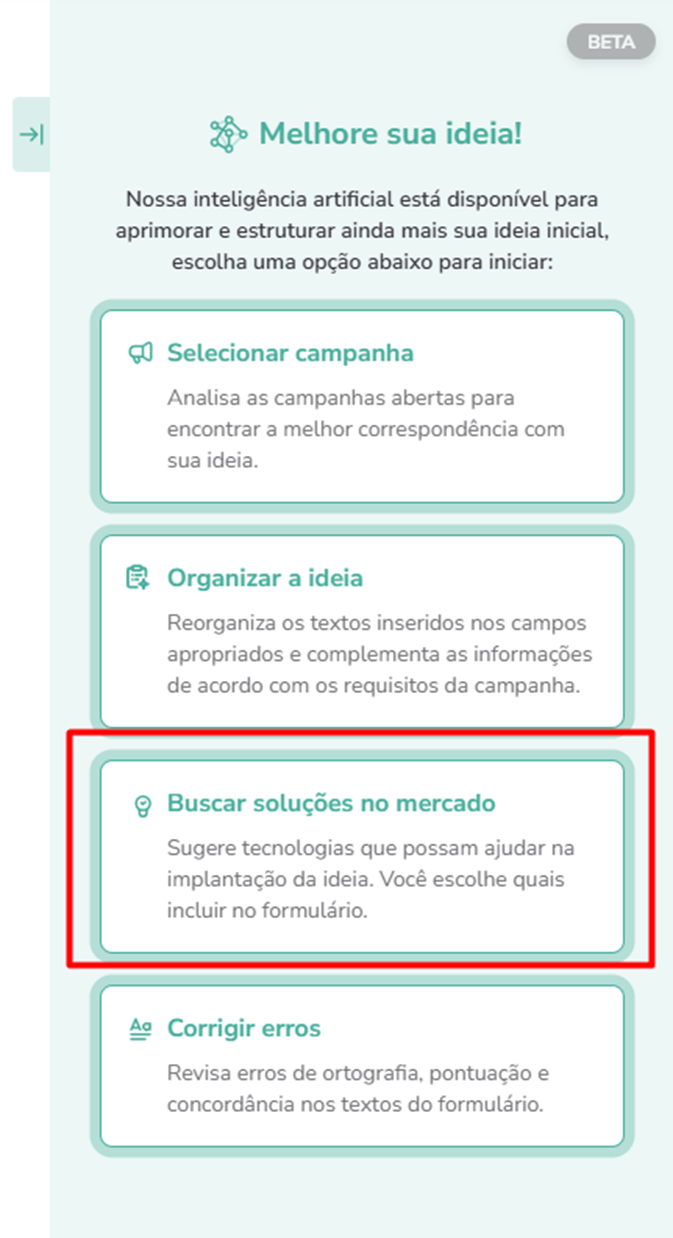 Buscar soluções no mercado - sugestões