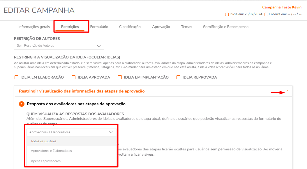 Tela Aba Restrições