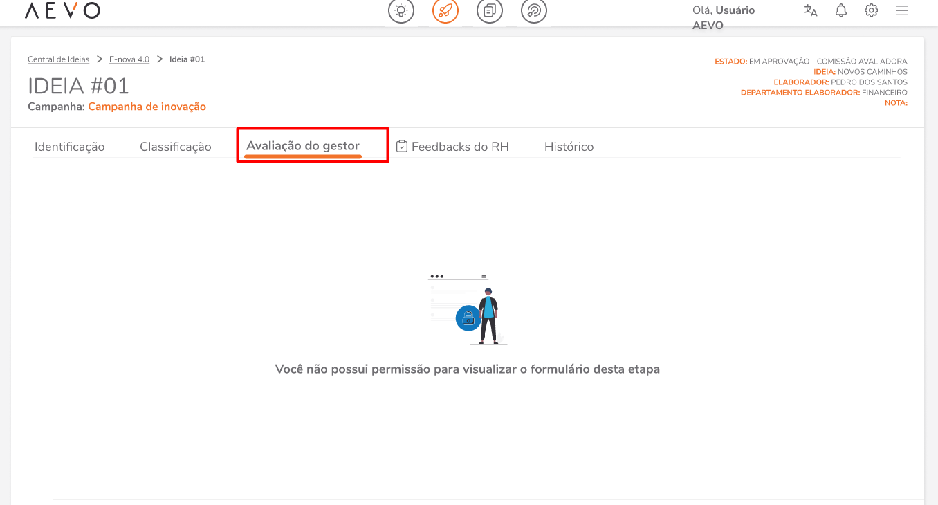 Aba de aprovação vazia para usuários sem permissão