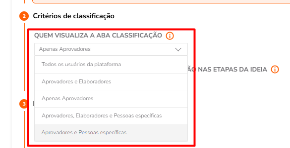 Campo de seleção Quem visualiza a aba Classificação