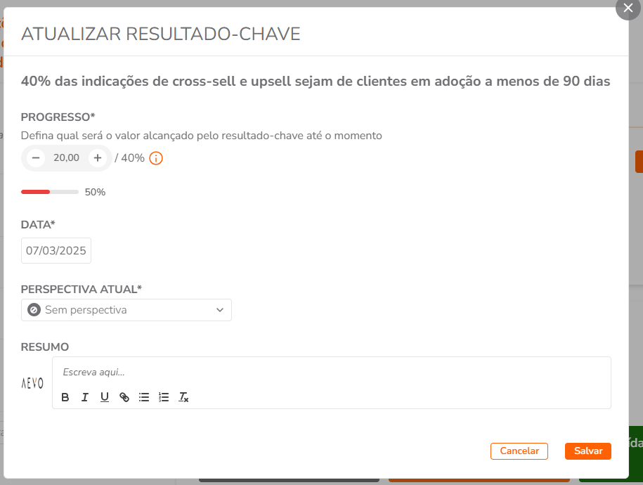 Formulário de atualização do Resultado-Chave