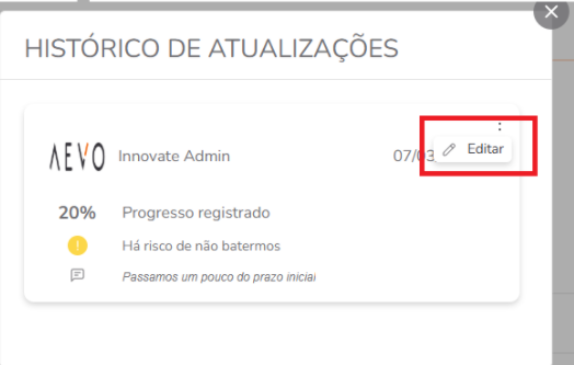 Ícone de opções para editar atualização
