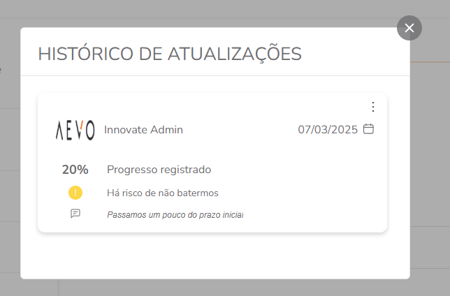 Detalhes do histórico de atualizações