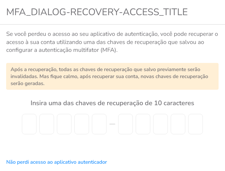 Exemplo de chave de recuperação
